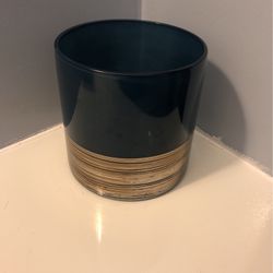 Threshold Hurricane Vase, Candle Holder, Blue and Gold