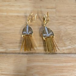 Vintage Art Deco Fringe Gold Tone Clip On Earrings