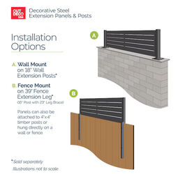 OUTDECO Linea 1-1/3 ft H x 6-ft W Black Powder-Coated Galvanized Steel Fence Panel
