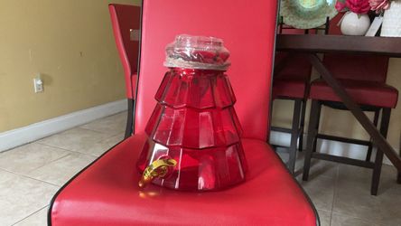 Red Glass Beverage Dispenser with Gold Spigot