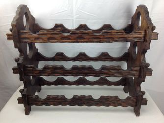 Vintage Spanish Revival Wood 12 Bottle Wine Rack