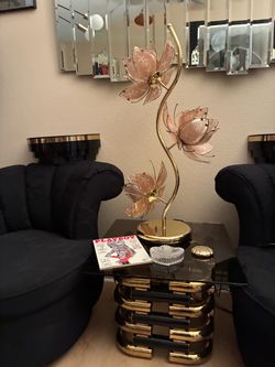 1980s Etched Pink Lotus flower lamp