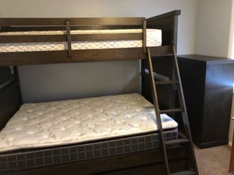 Solid Wood Dark Walnut Bunk Bed - Twin/Full with Drawers