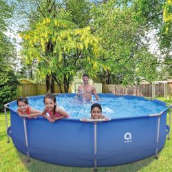 "Swimming Pool12' x 30"" Round Metal Framed Above Ground Outdoor Backyard  with Simple Quick Connection Filter Pump and 1,617 Gal Water Capacity, NEW
