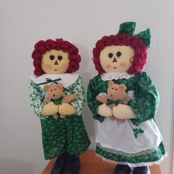 Irish Clover Shamrock Raggedy Ann & Andy 23" Dolls
