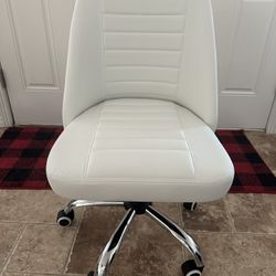 New White Leather Makeup Desk chair 