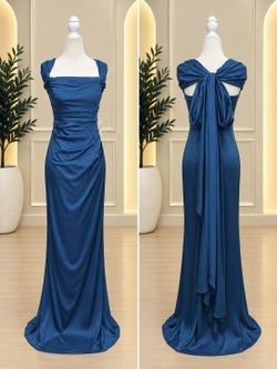 Deep Teal Convertible Strapless Satin Gown with Draped Shoulder Wrap