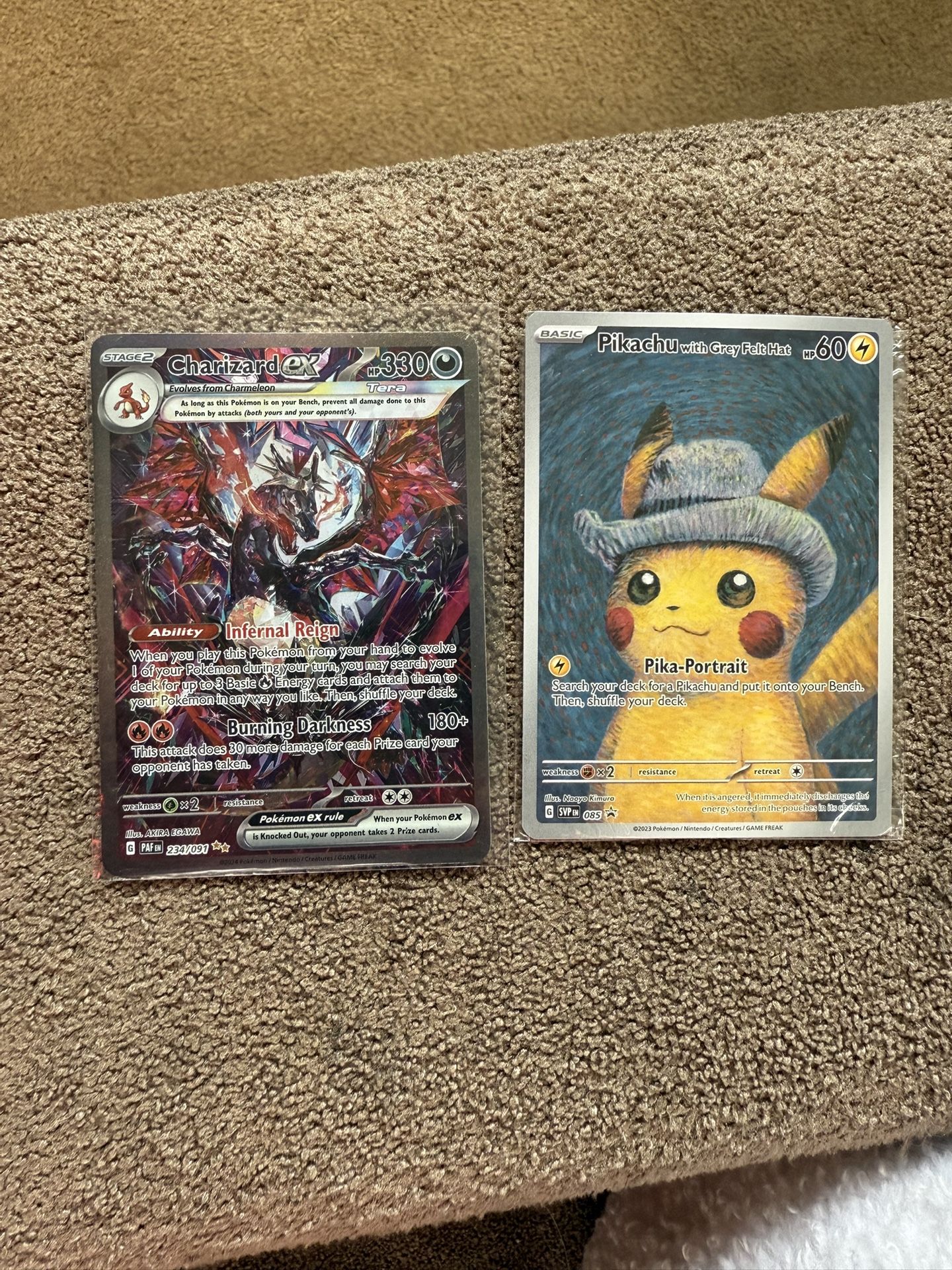 Van goh Felt Hat Pikachu And Paldean Charizard