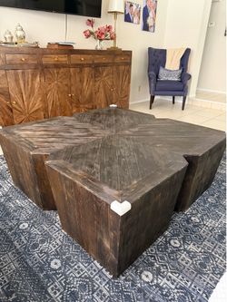 Wooden Ottoman with side table