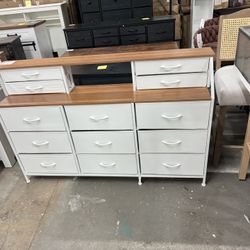 55 Inch Wide White Dresser for Bedroom, Dressers & Chests of Drawers with 13 Fabric Drawers and 2 Open Shelves, White Dresser for Girls Bedroom & Clos
