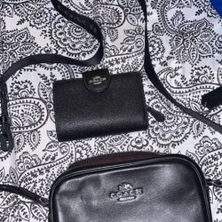 Black Coach Crossbody purse Matching Snap Wallet 