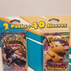 Pokemon Cards 2 Packs 40 Sleeves