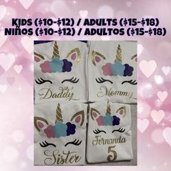Unicorn Costume Birthday Shirts / Playeras Personalizadas De Unicornio Para Cumpleaños