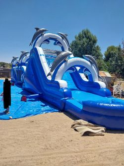 Obstacle course waterslide Obstacle course waterslide with big pool