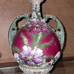 Green Pink Nippon Moriage Vase