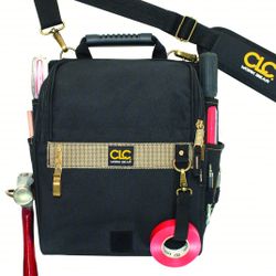 CLC Tool Bag: 9 1/2 in W x 9 1/2 in D x 11 5/8 in H, Black, Polyester, 21 Pockets, 18 Inside Pockets
