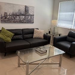 Leather  Sofa Set With Tables 