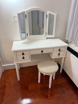 White Vanity and Desk Plus Stool