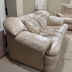 Beige Leather Couch / Sofa