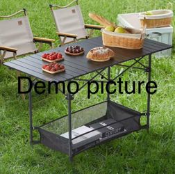 Aoran Large Black Folding Camping Table, Aluminum Roll-Up with Carry Bag