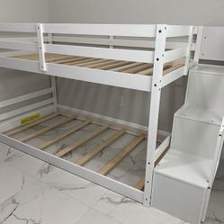 Twin Bunk Bed with Staircase And Shelves