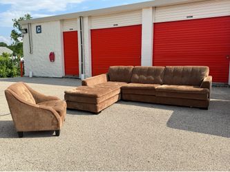 Vintage Brown Sectional with Ottoman & Accent Chair – Free Curbside Delivery