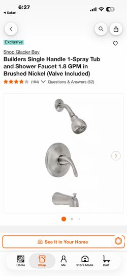 Shop Glacier Bay. Builders Single Handle 1-Spray Tub and Shower Faucet 1.8 GPM in Brushed Nickel (Valve Included)