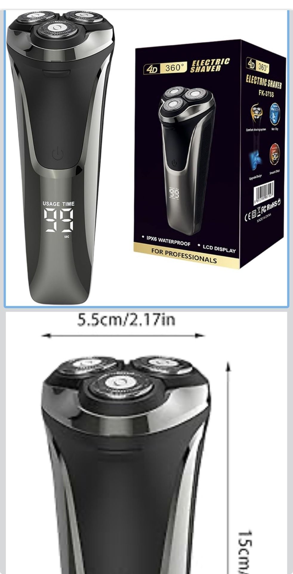 Electric Razor for Men, 2025 Electric Razor 4d Rotary, Ipx7 Waterproof Electric Razor, Electric Shaver, Rechargeable Facial Electric Razor for Men,Wet