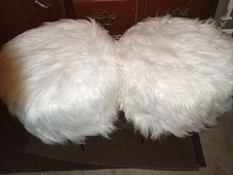 (2) Patrice 17.5 Round Faux Fur Stools White