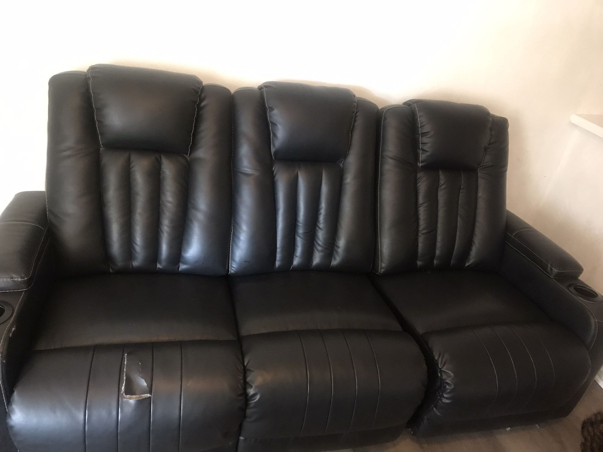 Black Couch Small Tear On 1 Seat