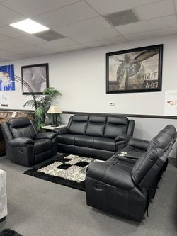 2PC Black Sofa & Loveseat w/ FREE Recliner 