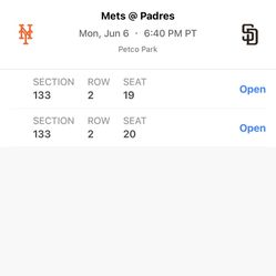 New York Mets Vs San Diego Padres - Monday 6/6
