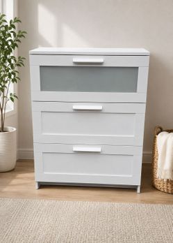 IKEA BRIMNES 3-Drawer Dresser – White/Frosted Glass