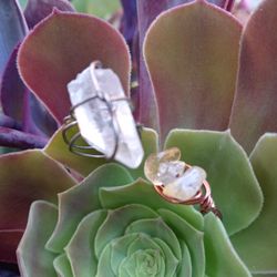 Citrine And Crystal Clear Quartz Ring Copper Wirewrapped