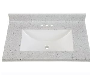 31 in. W + 22 in. D Engineered Solid Surface White Rectangular Single Sink Vanity Top in Silver Ash
