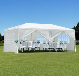 10x20 White Gazebo Wedding Party Tent Canopy With 4 Windows & 2 Sidewalls