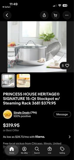 Princess house stock pot with steaming rack