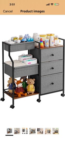 Baby Diaper Caddy Organizer Cart - 3 Tier Rolling Cart with Dividers and Drawers, Easy To Assemble, Mobile Utility Cart with Wheels for Nursery, Bedro