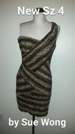 New Sz 4 Women's cocktail dress by designer Sue Wong animal print party clubwear nwt
