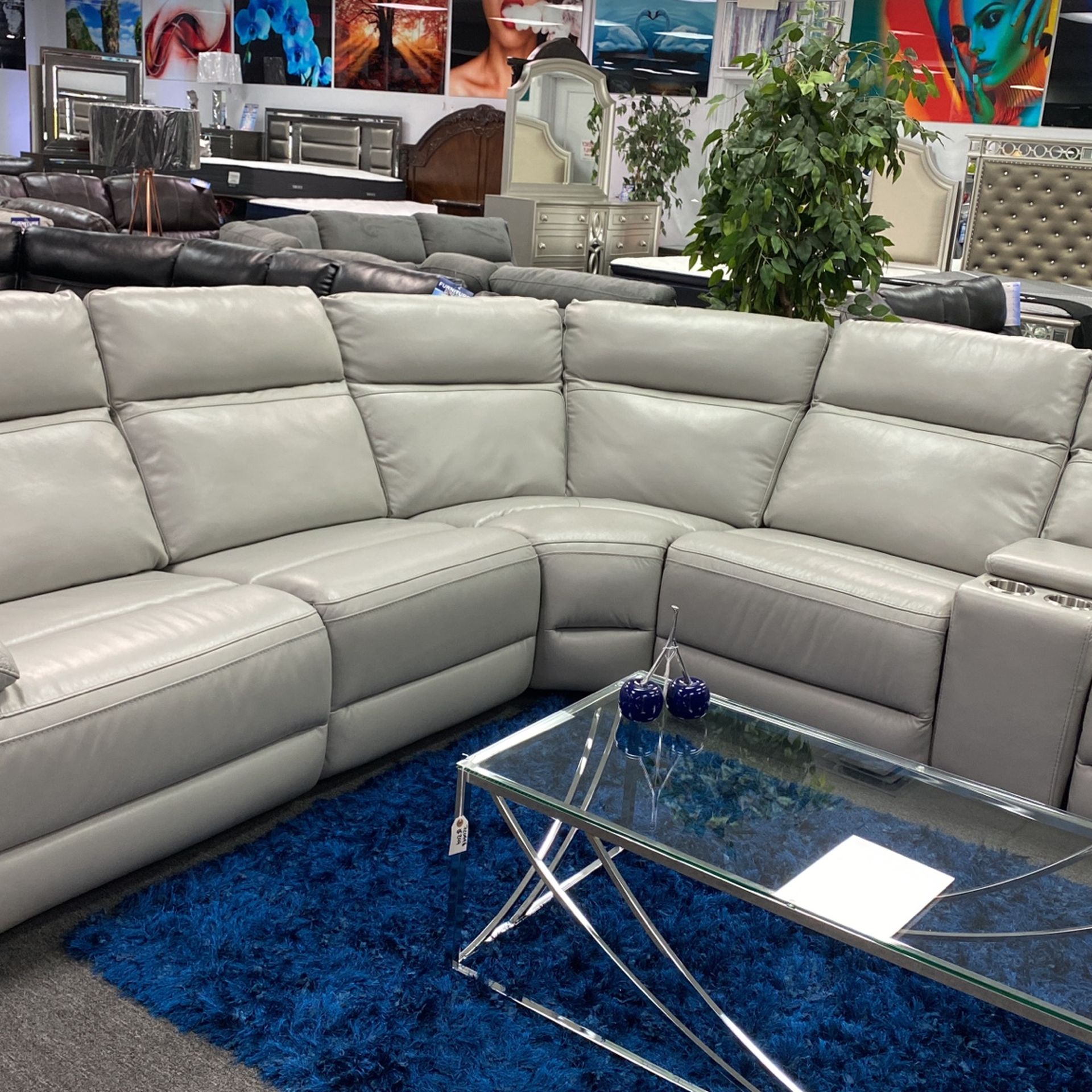 Top Grain Leather Power Recliner Sectional! Available In Black!