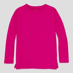 Primary long sleeve front pocket t tee shirt top girls kids Children's Size 14 Pink Dusty Rose 