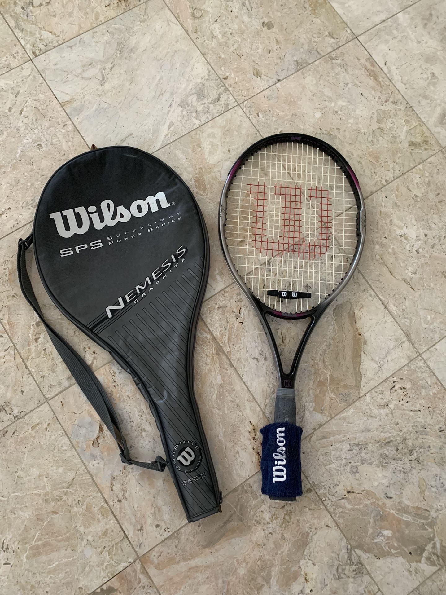 4 3/8 Grip Wilson Nemesis 28” Long Tennis Racquet Racket Carry Bag Case With Strings SPS
