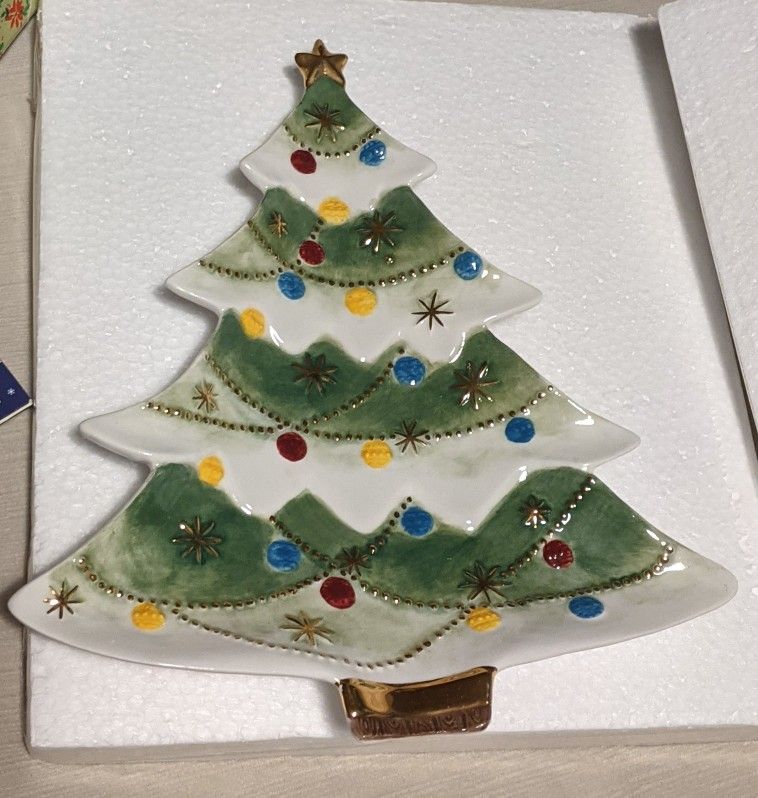 Christopher Radko Shiny Brite Deluxe Golden Decorative Tree Plate 8x7