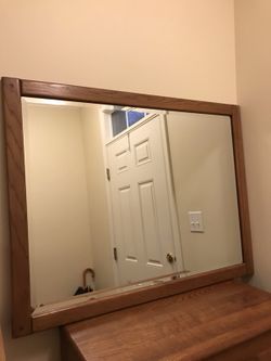 Antique Oak Mirror w/Beveled Glass