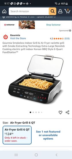 Gourmia Smokeless Indoor Grill & Air Fryer raclette grill with Smoke Extracting Technology $90