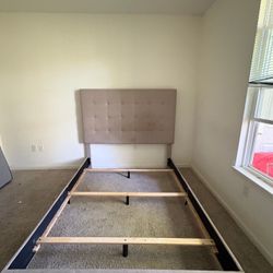 Bedroom Set – Grey Nightstand & Beige Bed Headboard – Solid Wood