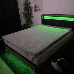 Queen Bed frame/mattress with LED headboard & Storage Drawers