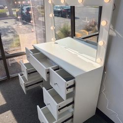 Vanity Table with Mirror Hollywood Light 7 Drawers