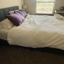 Costco Queen Bed Frame – Upholstered Headboard – Needs Minor Repair