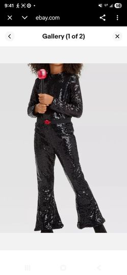 Girl's Black Sequin Jumpsuit Pop singer Halloween Costume Set M, L